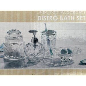 4 Pc Glass Bistro Bath Accessories Set
